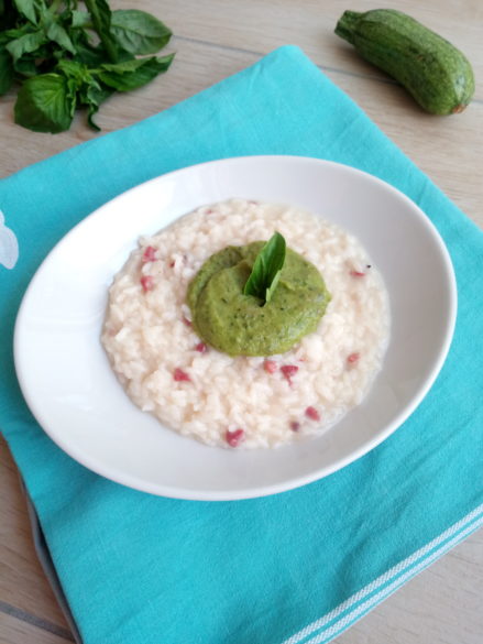  Risotto con provolone pancetta e zucchine