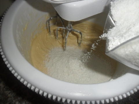Aggiungere la farina di cocco e mescolare.