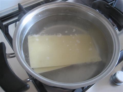 Cuocere le sfoglie di pasta in acqua leggermente salata per 2-3 minuti.